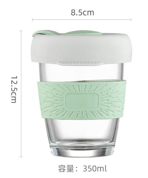 环保玻璃随手咖啡杯便携自备杯随行杯矽胶随带盖水杯350ML