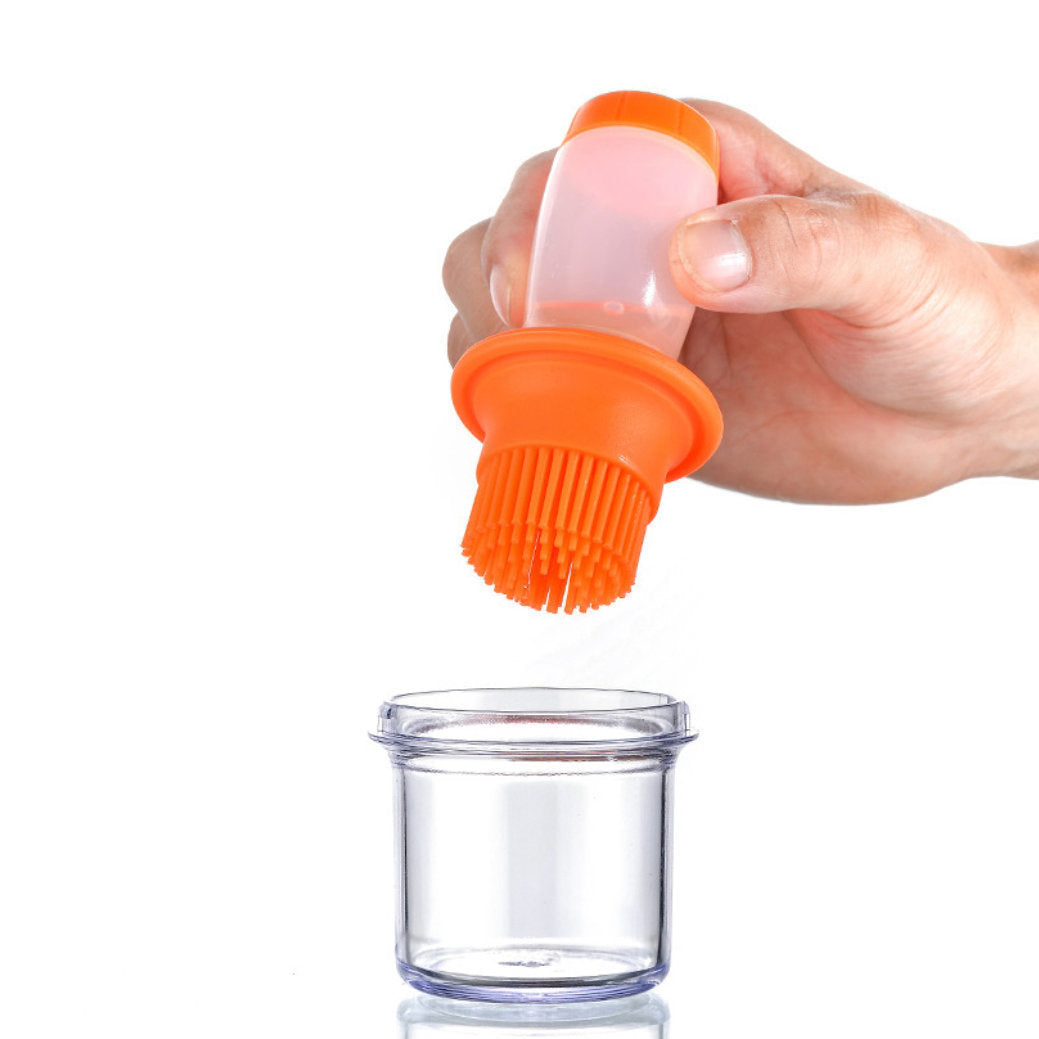 按壓式矽膠油瓶刷 連保鮮蓋連底座 80ml (食品級|控油|蜜糖樽|塗抹油掃|醬油擦|調味料|燒烤|BBQ|煎炒|甜品|糕點|烘焙|平底鍋|西廚|廚房|果醬|儲存)