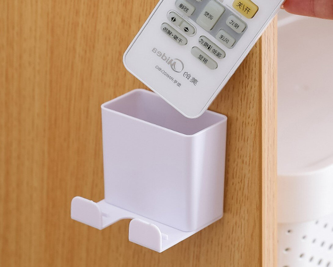 Wall-mounted remote control storage box, mobile phone charging bracket, punch-free power cord socket storage rack, desk and wire storage