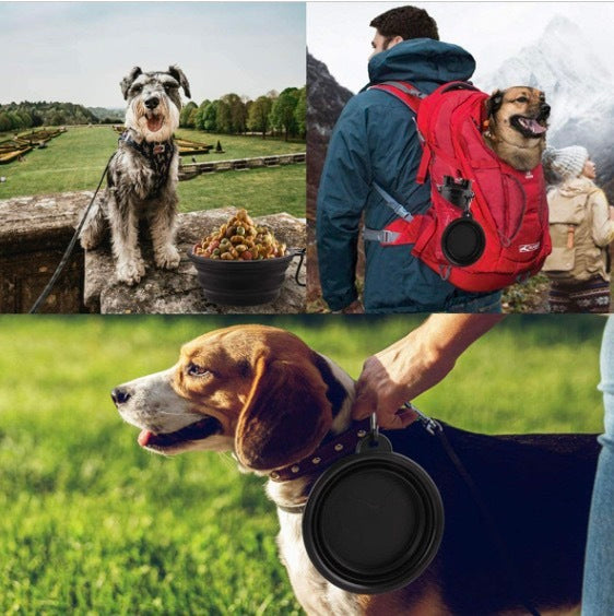 黑色 寵物矽膠折疊碗 外出旅行便攜式狗狗食盆 貓碗 可折疊狗碗 隨行杯