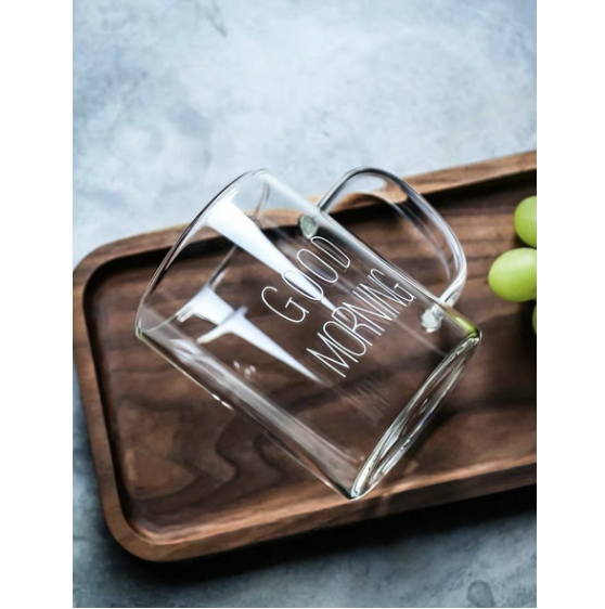 GOOD MORNING glass with handle breakfast cup household juice cup oatmeal cup milk cup coffee cup check-in cup white 450ml water cup