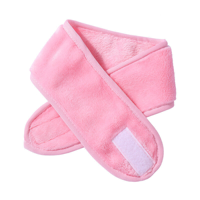 Double-sided beauty face wash and makeup remover Velcro headband solid color elastic sports yoga sweat-absorbent headband face wash headband fixed hair and face wash headband adjustable plush texture makeup hairband bathroom headband Headband
