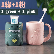 可愛造型刷牙杯組合 北歐風格喝水杯 恐龍漱口杯 創意男女情侶牙刷杯
