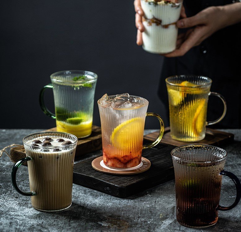 欧式坚纹高硼矽玻璃杯400ML