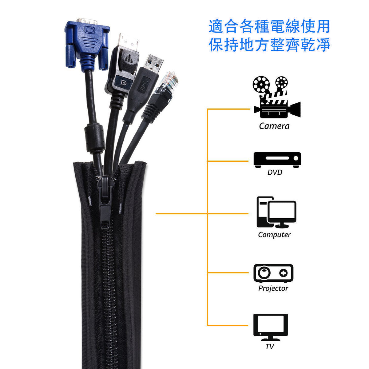 Upgraded snap-on wire protection sleeve, multifunctional fixed zipper wire protection sleeve, durable and elastic wire organizer, wire storage, a must-have for home and office