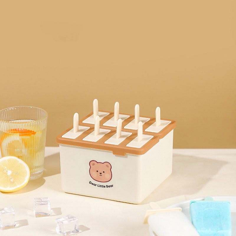 冰棍雪糕模具食品級帶蓋家用做冰棒凍冰塊盒的磨具自制冰淇淋神器 卡其8格