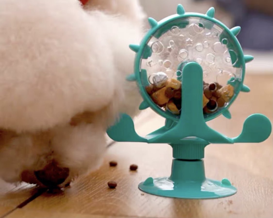 貓咪喂食器 貓狗玩具逗貓慢食漏食器風車轉盤 智力 餵食狗糧貓糧