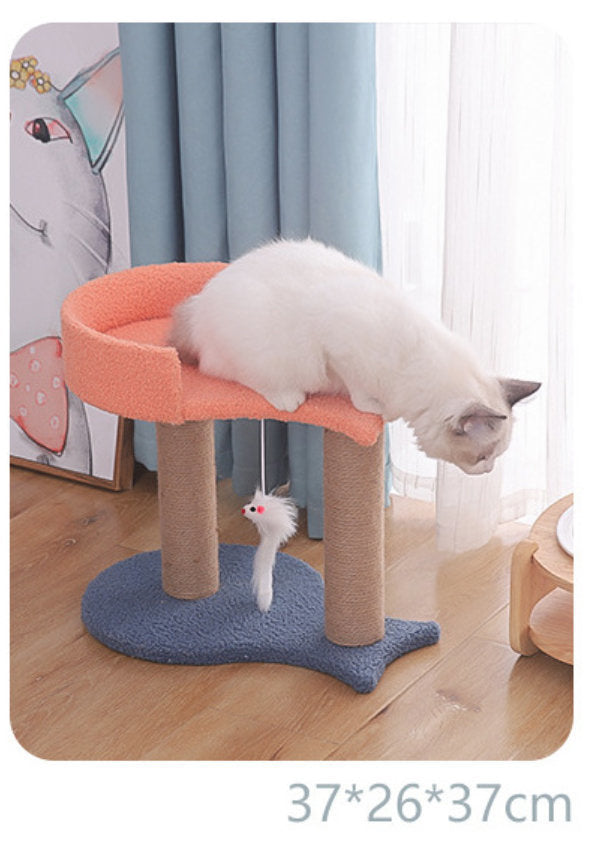 猫抓柱- 猫窝台鱼猫树优质柔软绒毛猫塔猫爬架刮板猫家猫窝玩具两层跳台猫窝,猫树屋可以多处玩耍的睡眠磨爪猫居猫跳台