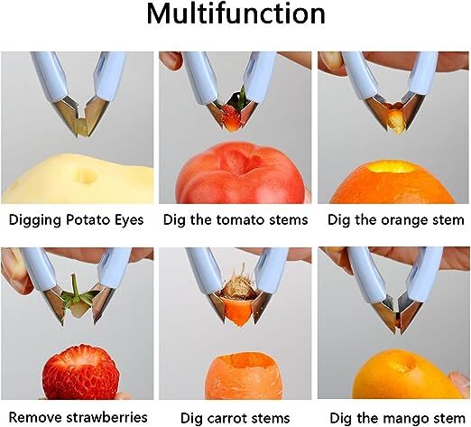 蔬果去籽去蒂去眼夾 草莓菠蘿薯仔紅蘿蔔蕃茄士多啤梨輔助切除處理器 廚房水果蔬菜鑷子夾子(淡藍色)