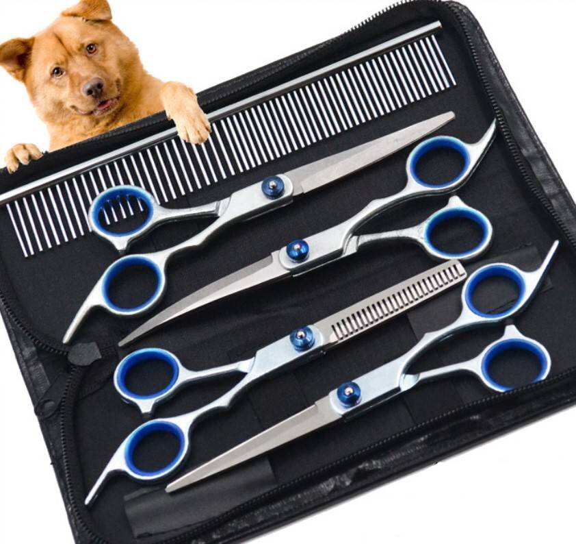 7-inch pet scissors, pet hairdressing scissors set, trimming beauty scissors, pet shearing scissors set, dog shaving scissors, curved scissors, flat scissors
