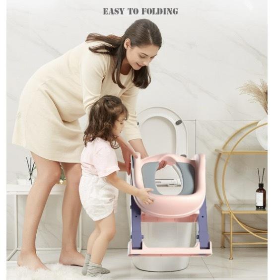 兒童學習廁所板帶階梯凳的便盆訓練座便器,男孩女孩幼兒的便盆訓練座便器-帶有防滑墊梯子,帶有舒適軟墊安全座便器 學習坐廁