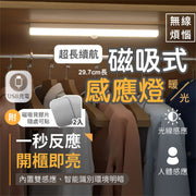 加長版 無線LED智能感應燈|超長續航 充電式人體感應小夜燈|走廊樓梯廁所臥室書桌書檯床頭衣櫃酒櫃燈|便攜拍攝攝影攝像自拍補光燈|戶外野餐露營旅行照明燈(30cm暖光;送磁吸背膠片*2+USB充電線)