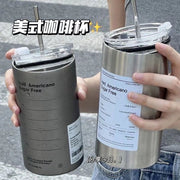 600ml industrial style stainless steel thermos cup, cold cup, American coffee tumbler, straw cup, beverage cup, portable water cup, portable coffee cup (steel gloss/600ml)