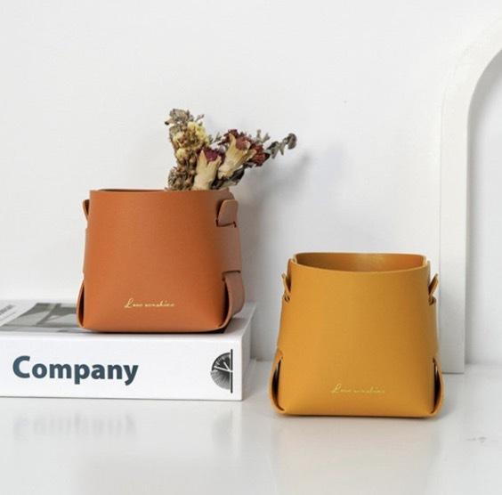 北歐皮革玄關鑰匙桌面收納盒 黄色