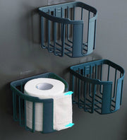 Creative No-Drill Wall-Mounted Toilet Paper Holder (Blue) Roll Paper Tissue Holder Sponge Holder Scouring Pad Holder Box