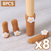 A set of 8 floral knitted chair foot covers, stool foot covers, thickened silent wear-resistant dining table and chair leg covers, door handle gloves