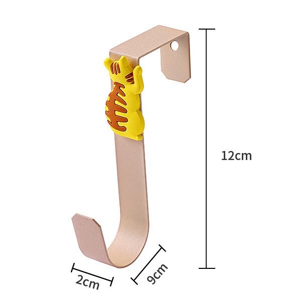 卡通貓咪門後掛勾鐵藝衣架無痕免釘門後掛勾免打孔鐵門後掛衣帽架-杏色掛鉤