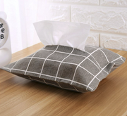 Japanese cotton and linen tissue set fabric tissue box tissue box desktop fabric tissue storage bag creative tissue bag - gray bottom square