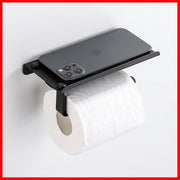 Hole-free toilet tissue holder for mobile phone storage rack wall-mounted toilet tissue box roll paper toilet paper holder black