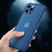 iPhone 12/12 Pro 無邊框超薄磨紗保護殼 藍色