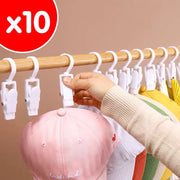 10 rotatable white plastic curtain clips for daily use at home, hanging multi-functional clips, hat hooks, curtain hooks, bathroom