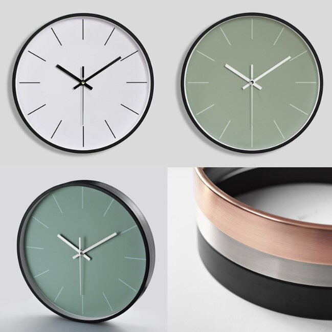 12英寸 現代簡約圓形靜音掛鐘 創意時尚客廳掛鐘時尚客廳掛鐘 黑框白底