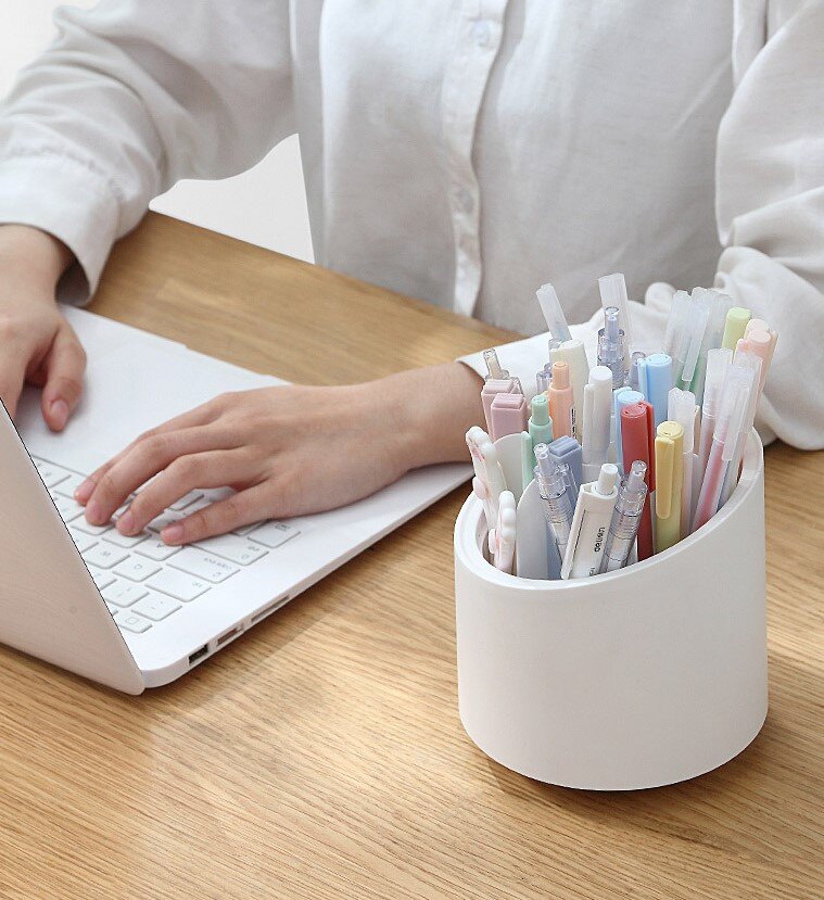 無印風簡約收納盒化妝刷置物架360°旋轉筆筒學生桌面辦公室文具收納桶 化妝品收納 儲物盒
