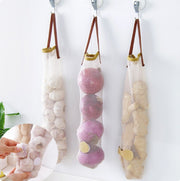 Fruit and vegetable storage mesh bag, creative hanging portable handle kitchen multi-functional hollow breathable garlic onion hanging bag
