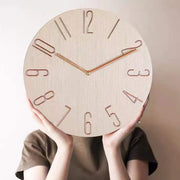 12-inch Nordic pink wood grain three-dimensional embossed wall clock simple wall clock living room silent wooden clock 30cm x 30cm