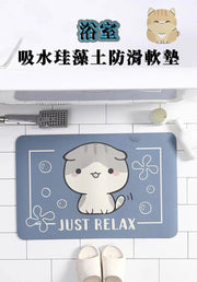 Bathroom absorbent diatomaceous soil mat Cute cat-shaped diatomaceous earth absorbent mat Bathroom non-slip soft mat Water-absorbent floor mat Kitchen non-slip soft mat Easy to store and easy to dry Strong water absorption - (soft cushion)