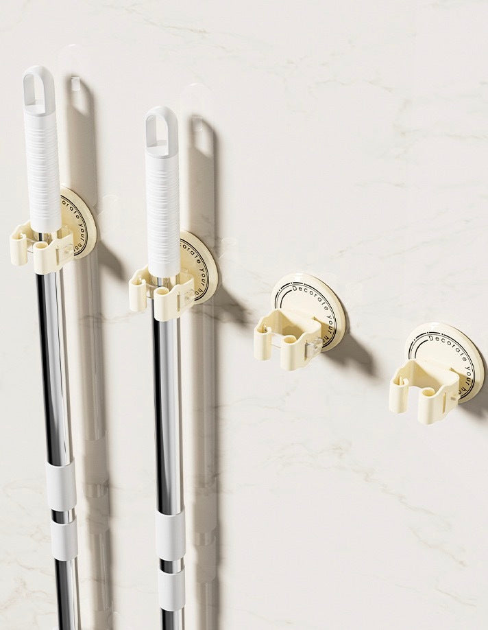 免打孔拖把夾 家用衛生間 壁掛浴室拖把架 2個一套 黏貼掛鉤