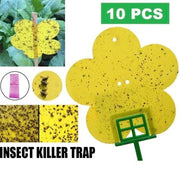 【10片装】粘虫板诱虫板双面黄板沾虫板双面苍蝇板花型朵花卉盆栽昆虫陷阱沾虫板(含支架)