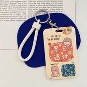 Cute document card protective cover, Octopus card holder, student ID card, credit card, employee ID card, restroom card holder, residential card holder, club card holder, convenient for early retirement, card holder + white string (hard shell version)