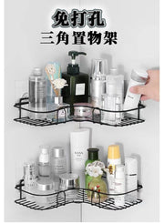 No punching triangle storage rack bathroom kitchen storage rack corner position - black bathroom hanging rack