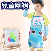 Children's waterproof apron sleeve set art painting clothes anti-oil painting clothes baby eating waterproof smock children's apron + sleeves_Blue Little Elephant