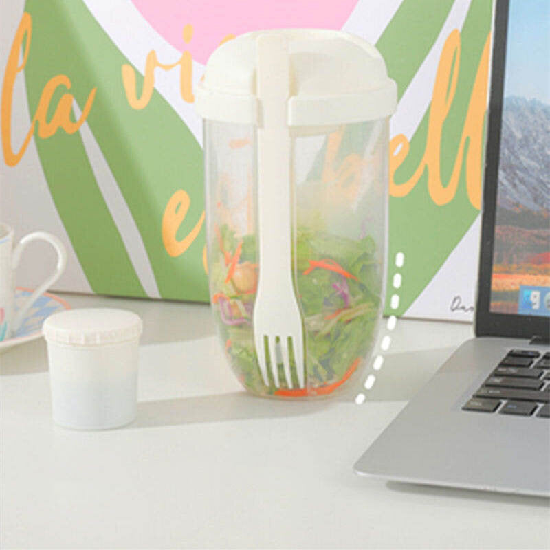 Breakfast Salad Cup with Fork and Lid, Portable for Students On-the-Go, Fruit and Vegetable Light Meal Milk Cup