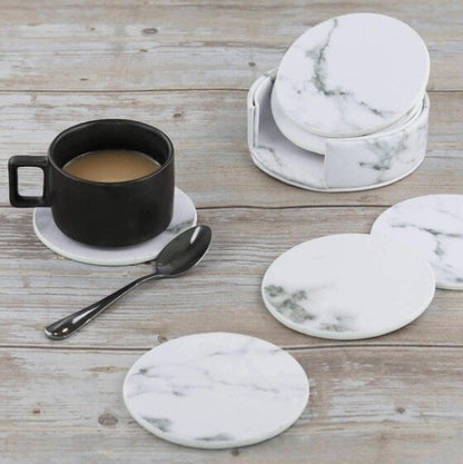 White marble coaster double-sided leather anti-scalding coffee beer tea coaster coaster