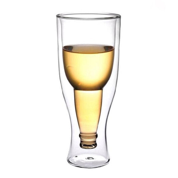 Creative flip beer glass beer glass wine glass celebration double-layer beer glass bottle reverse shape beer glass