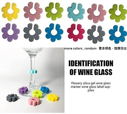 8 colored silicone wine glass identifiers, garland style (simple bag, multi-color/random color) wine glass identification tags