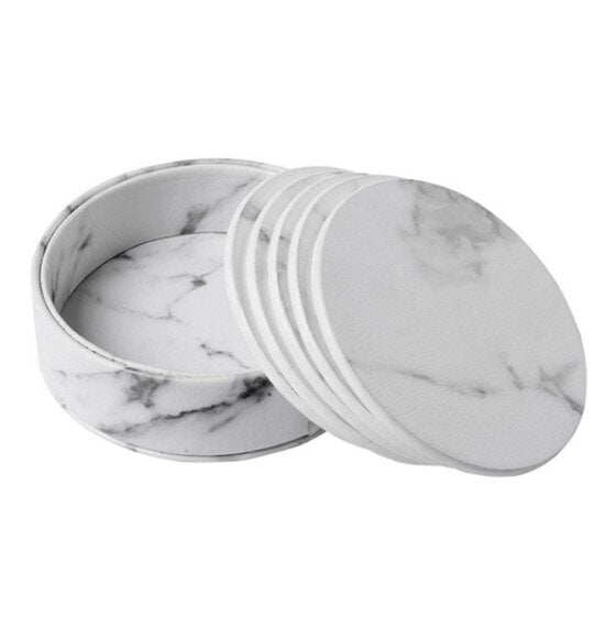 White marble coaster double-sided leather anti-scalding coffee beer tea coaster coaster