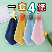 4 cute cartoon hangable coral velvet hand towels for children, baby wipes, hand towels, household wipes, car kitchen, toilet cleaning, water-absorbent, anti-bacterial wipes, dishwashing cloths