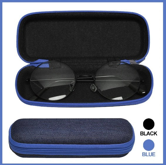 蓝色眼镜盒便携式牛仔布拉链眼镜盒简约时尚太阳镜盒储物盒