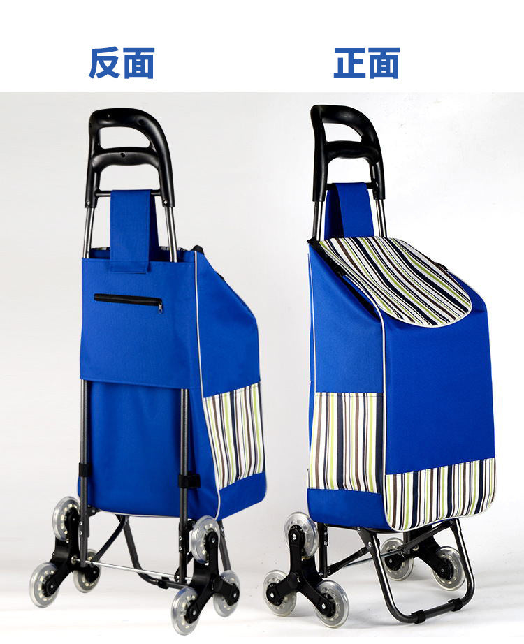 [**Navy Stripes**] Folding two-wheeled portable shopping trolley shopping cart shopping trolley bag detachable environmentally friendly hand-pulled shopping cart
