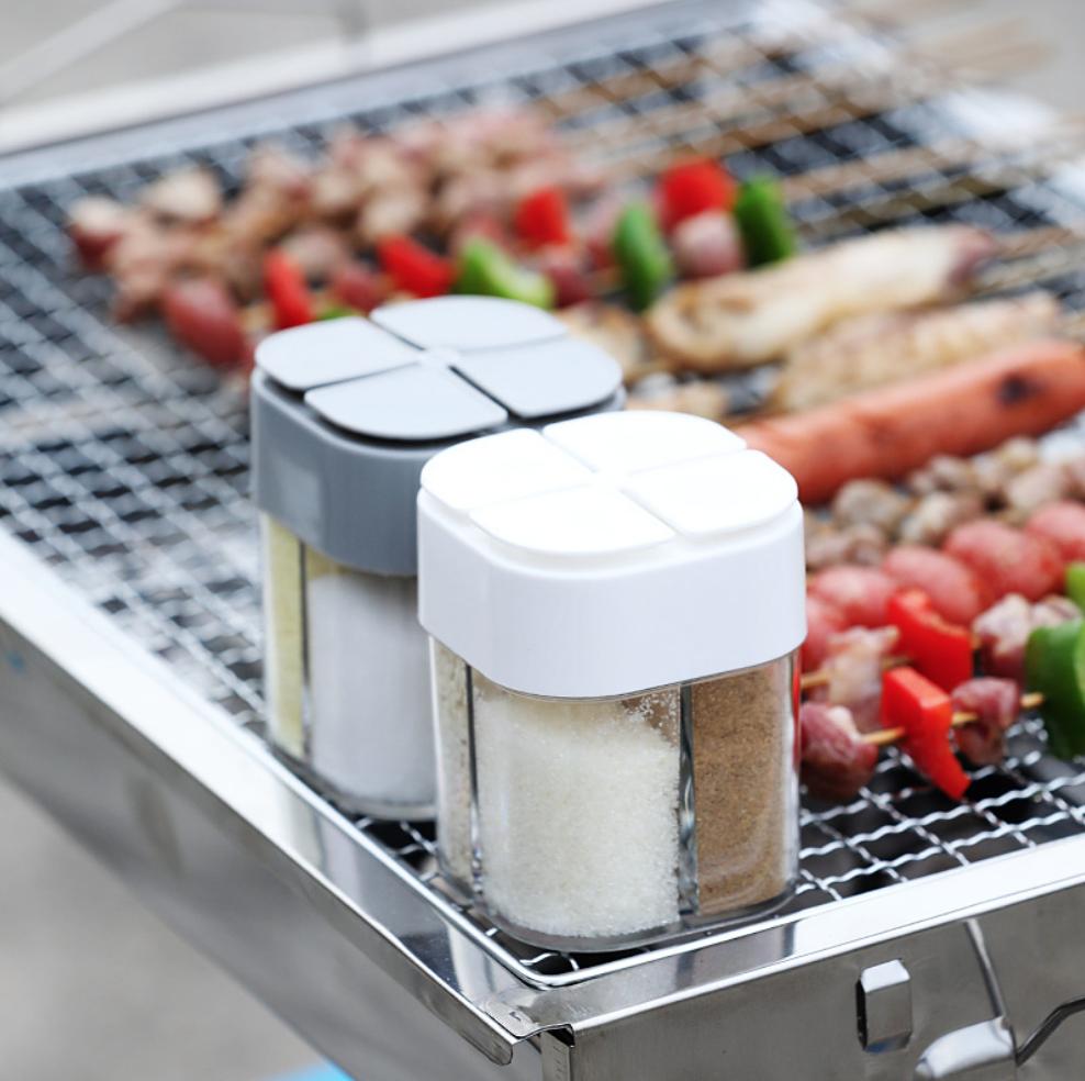 Four-compartment kitchen condiment bottle Japanese-style seasoning box with lid and compartments outdoor barbecue condiment bottle-white tableware