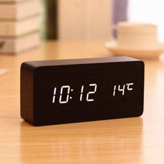 Japanese multifunctional wood grain bamboo LED clock/alarm clock/thermometer/date-black wood grain desk alarm clock electronic clock