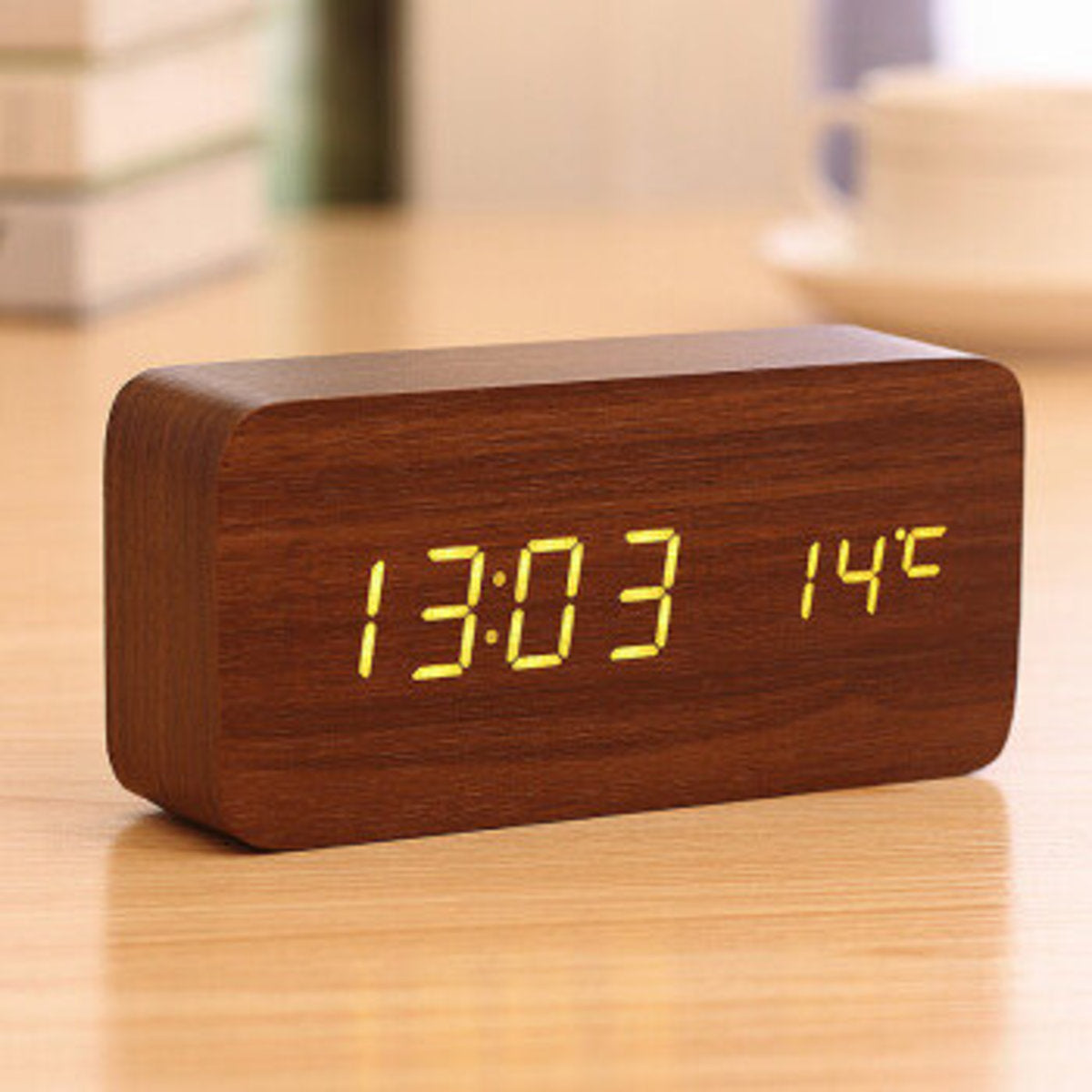 Japanese multifunctional wood grain bamboo LED clock/alarm clock/thermometer/date-wood grain desk alarm clock electronic clock