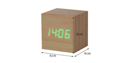 Japanese multifunctional square wood grain bamboo LED clock-bamboo wood grain electronic clock