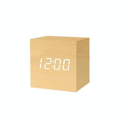 Japanese multifunctional square wood grain bamboo LED clock-bamboo wood grain electronic clock