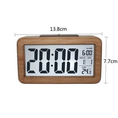 Japanese two-color multi-functional wood grain bamboo LED clock/thermometer/date/alarm clock unprinted style backlit electronic clock