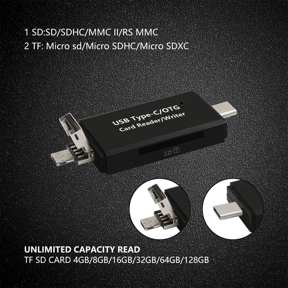 升級3.0 Type C 讀卡 手機平板電腦 USB Type-C 讀卡器 OTG存儲卡適配器 適用於SD Micro SD TF卡 3.0 擴充神器 便攜 二合一讀卡器 Samsung 手機適用
